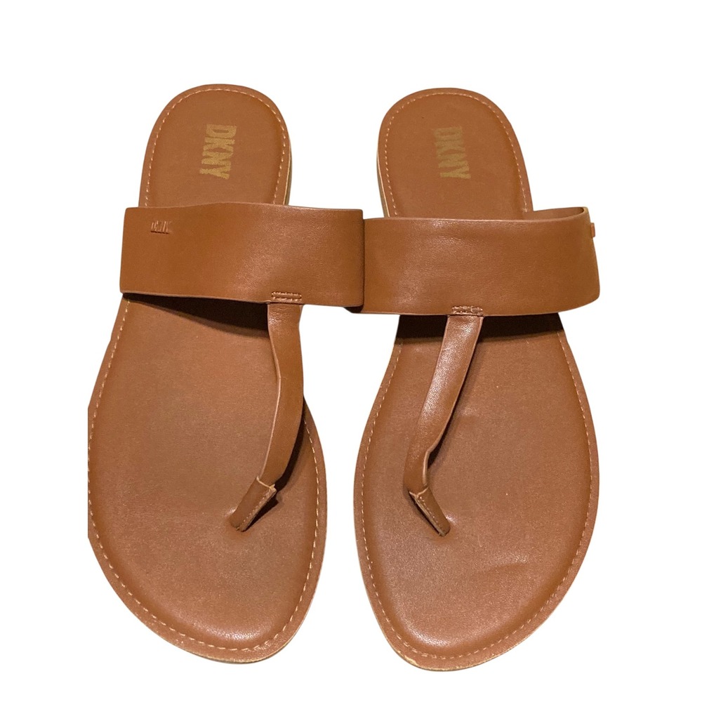 DKNY Shannon Brown Flat Thong Sandals Slides Womens 10M